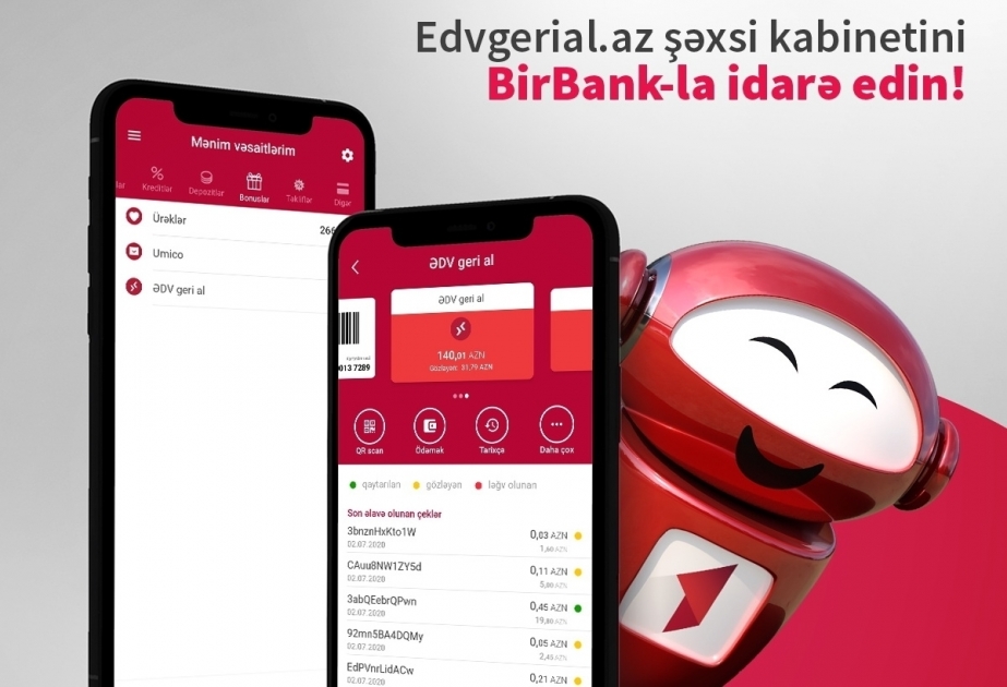 ®  “BirBank” mobil tətbiqi vasitəsilə “www.edvgerial.az” portalındakı şəxsi kabinetinizi idarə edin