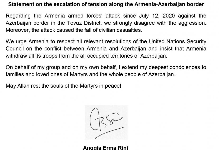 Indonesia’s National Awakening Party issues statement on escalation of tension along Armenia-Azerbaijan border