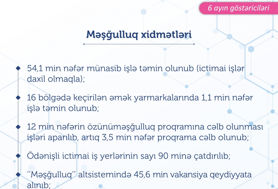 Dövlət Məşğulluq Agentliyi bu ilin 6 ayında 54 min 137 nəfəri münasib işlə təmin edib