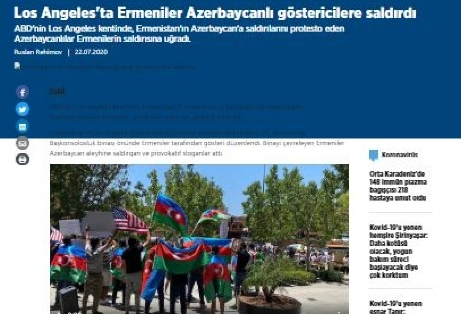 Dinc aksiyalar keçirən azərbaycanlılara qarşı ermənilərin törətdikləri təxribatlar Türkiyə mediasında kəskin tənqid edilir