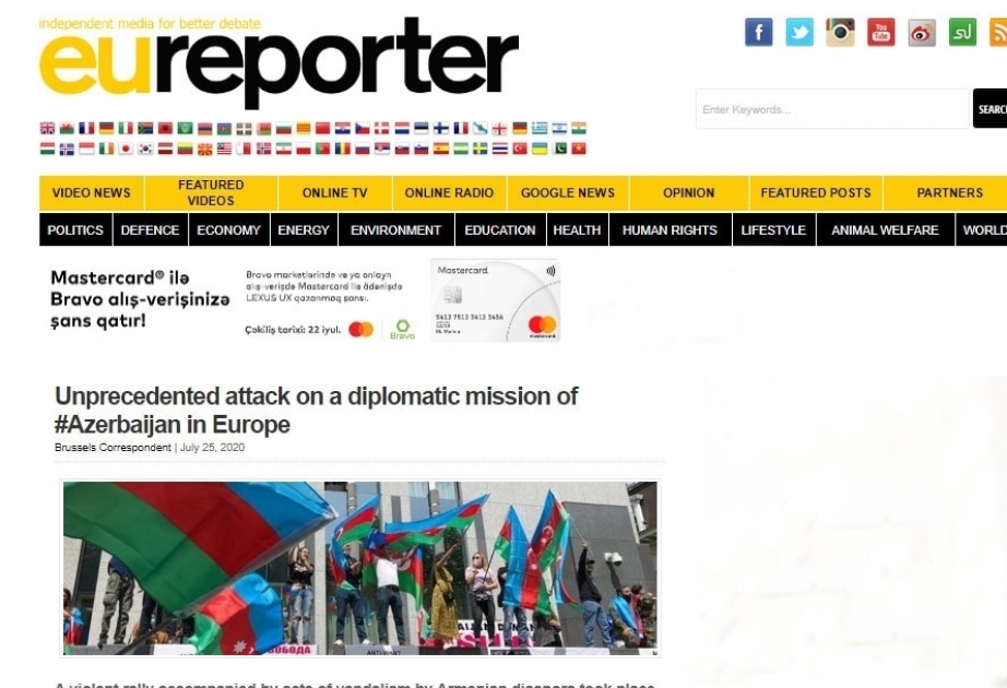La plataforma de noticias europea ha publicado un artículo titulado "Ataque invisible a la misión diplomática de #Azerbaiyán en Europa"