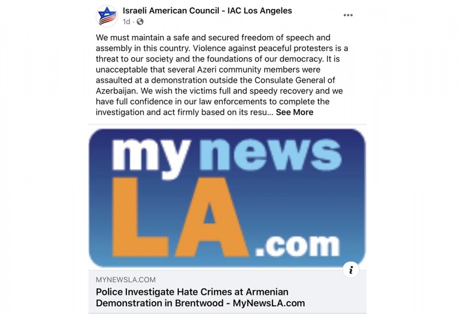 Largest Israeli-American organization condemns violence against Azerbaijani community members in Los Angeles