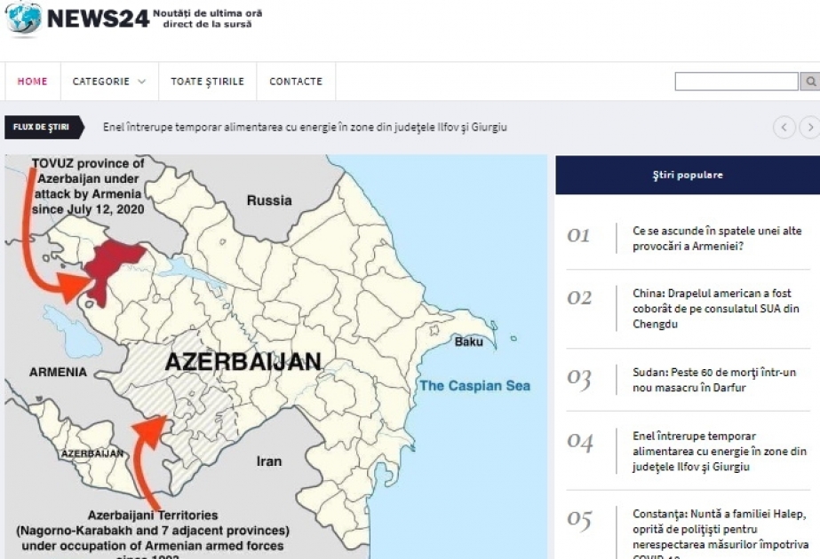 Rumıniyanın “News24hours” xəbər portalı Ermənistan təxribatı barədə məqalə yayıb