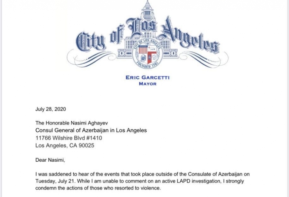 Los Angeles Mayor condemns violence against Azerbaijani community members in Los Angeles