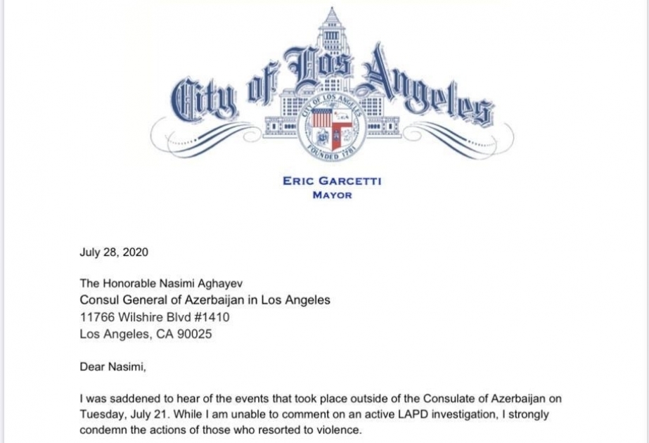 Alcalde de Los Ángeles condena la violencia contra los miembros de la comunidad azerbaiyana