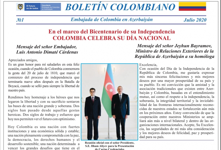 El Embajador de Colombia saluda al Gobierno y pueblo de Azerbaiyán, con motivo de celebración del Día Nacional de su país