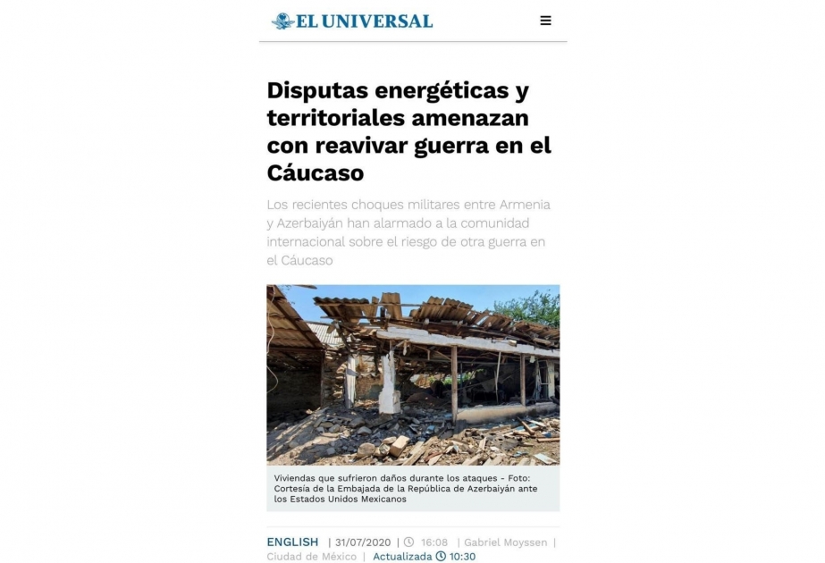 El prestigioso órgano de prensa de México publicó un artículo sobre la reciente provocación militar de Armenia