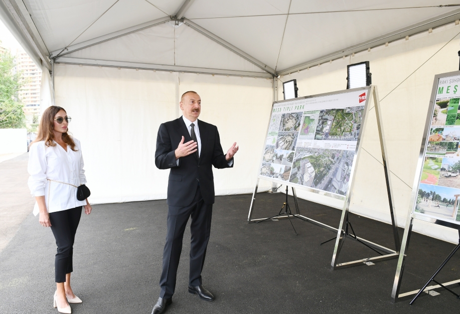 Ilham Aliyev se familiarizó con el trabajo en el nuevo parque forestal del distrito de Yasamal