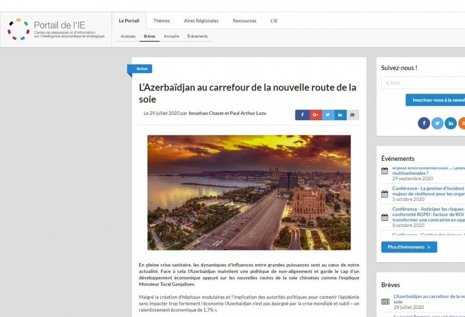 Le Portail-ie.fr : L’Azerbaïdjan au carrefour de la nouvelle route de la soie