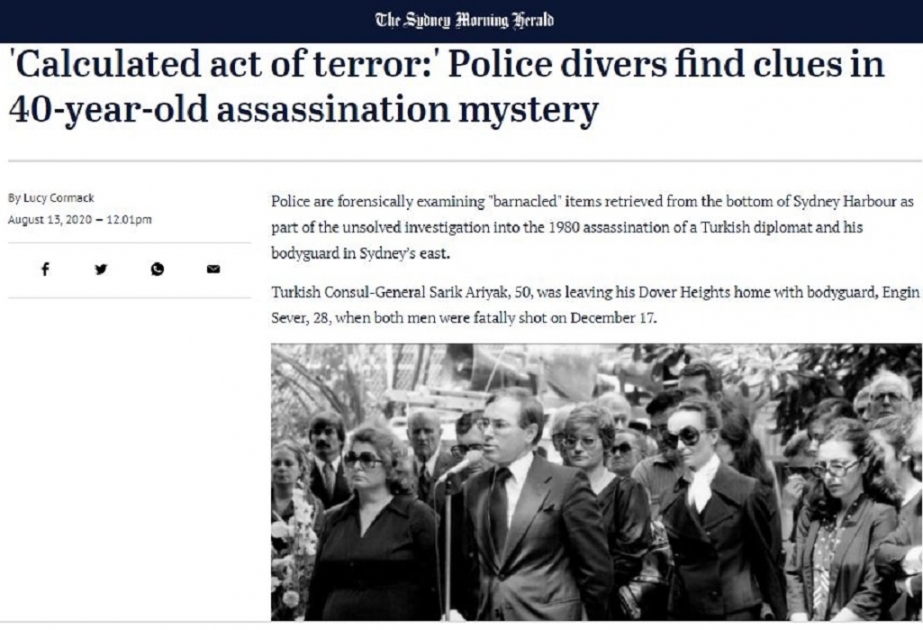 Avstraliya qəzeti erməni terror təşkilatı tərəfindən 40 il əvvəl törədilən qətllə bağlı məqalə yayıb