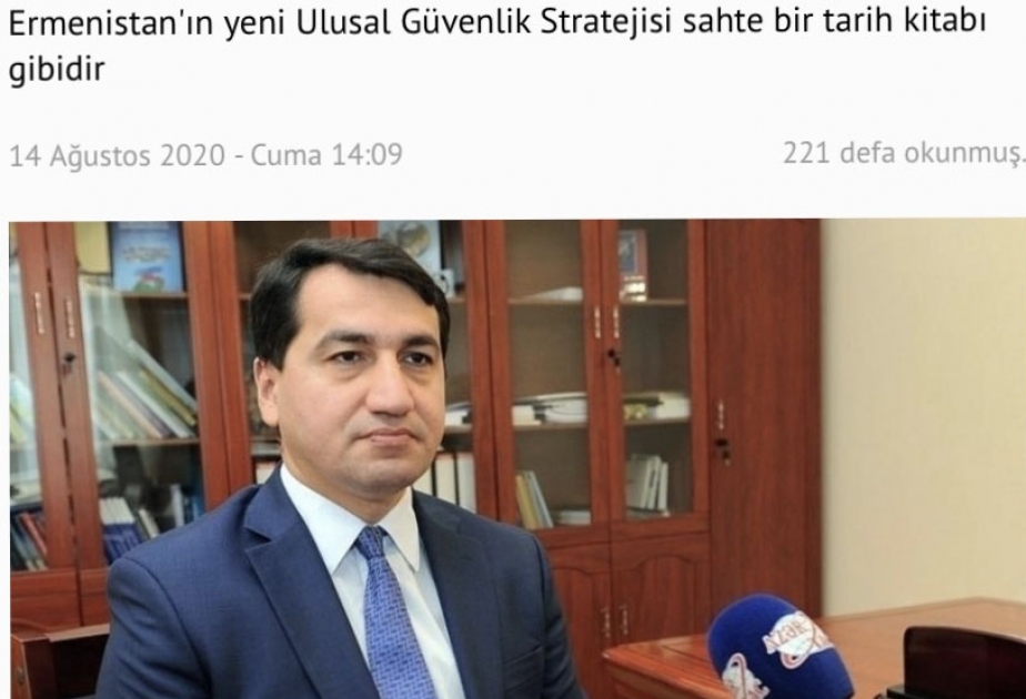 Prezidentin köməkçisi Hikmət Hacıyevin Ermənistanın yeni Milli Təhlükəsizlik Strategiyası ilə bağlı şərhi Türkiyə KİV-lərində işıqlandırılıb