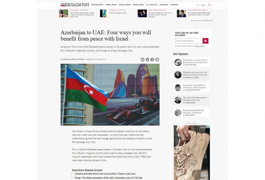 “The Jerusalem Post”: Azərbaycan nümunəvi tolerantlıq və açıq cəmiyyət nümunəsidir