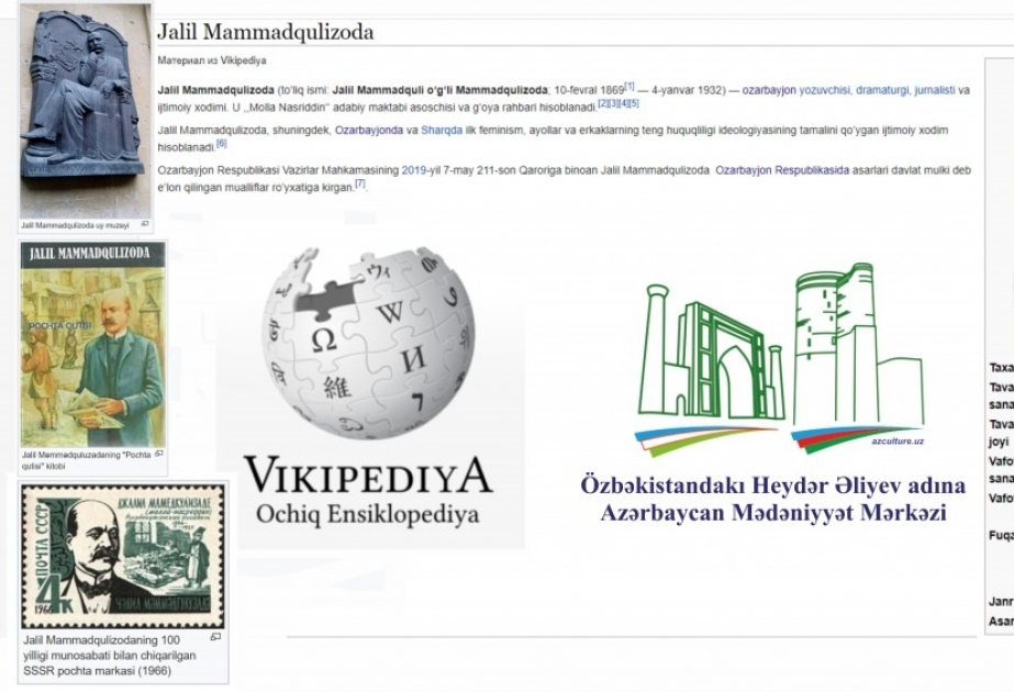 Vikipediyada Cəlil Məmmədquluzadə haqqında özbək dilində bölmə yaradılıb