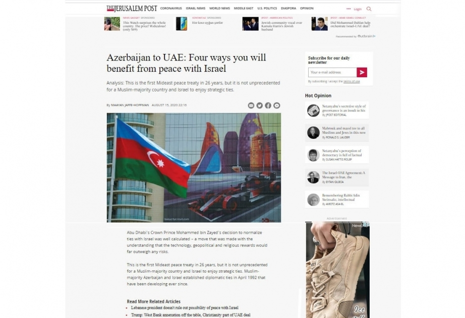 The Jerusalem Post hails Azerbaijan's exemplary model of tolerance and open society