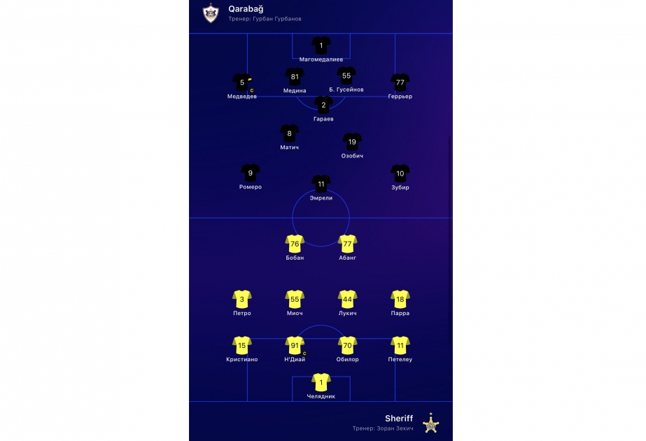 “Qarabağ” və “Şerif” komandalarının start heyətləri açıqlanıb