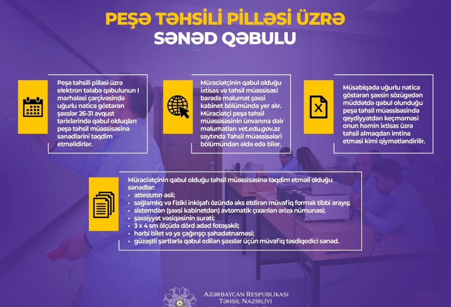 Peşə təhsili müəssisələrinə qəbul olunanların qeydiyyatı aparılır