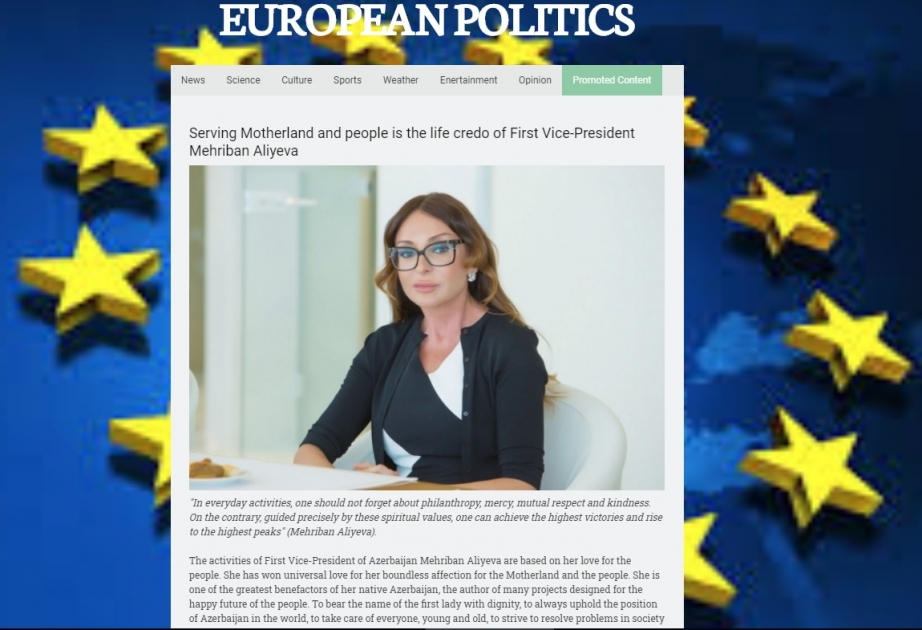 Avropa İttifaqının “EU Politics” portalında Birinci vitse-prezident Mehriban Əliyeva barədə məqalə dərc olunub