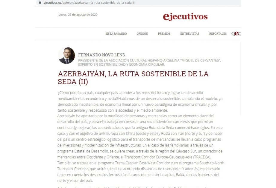 İspaniya mətbuatında ölkəmizdə həyata keçirilən uğurlu iqtisadi siyasətdən bəhs edən geniş məqalə dərc edilib