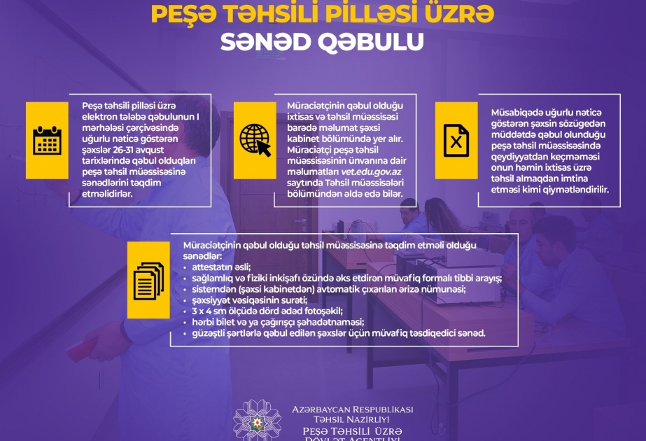 Peşə təhsili müəssisələrinə qəbul olunanların qeydiyyatı davam edir