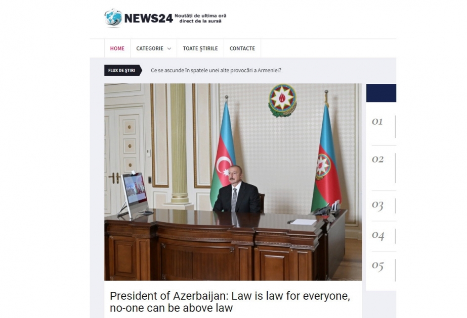 Rumıniyanın “News24hours” portalı Prezident İlham Əliyevin qanunun aliliyi ilə bağlı fikirlərini dərc edib