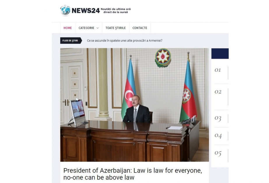El portal rumano “News24hours” publicó la opinión de Ilham Aliyev sobre el estado de derecho