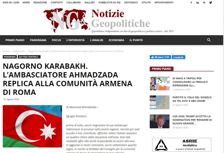 Azərbaycan səfirindən İtaliya erməni icmasına cavab: Diqqətinizi Ermənistandakı acınacaqlı proseslərə yönəldin!