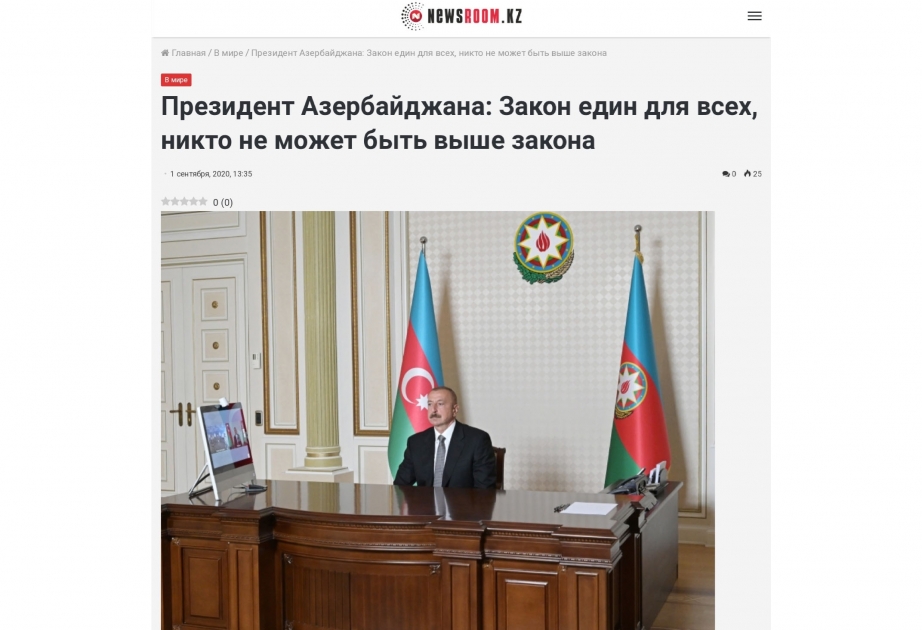 Qazaxıstan portalında Azərbaycan Prezidentinin modul tipli hospitalın açılışındakı çıxışının bəzi məqamları dərc olunub