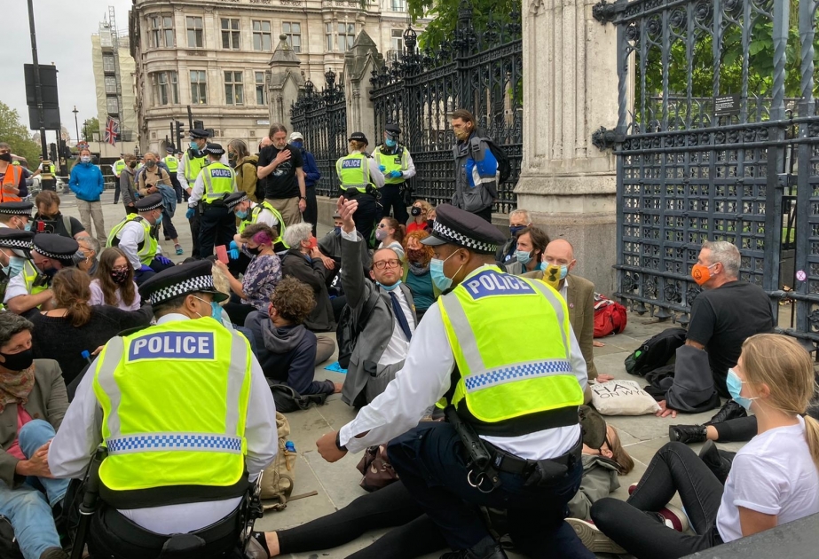 Ekoaktivistlər Britaniya Parlamentinin qarşısında mitinq keçiriblər