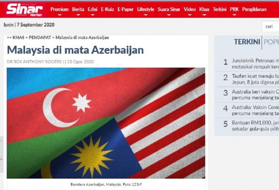 Malayziya qəzeti bu ölkənin Azərbaycanla dostluq münasibətlərindən bəhs edən məqalə yayıb
