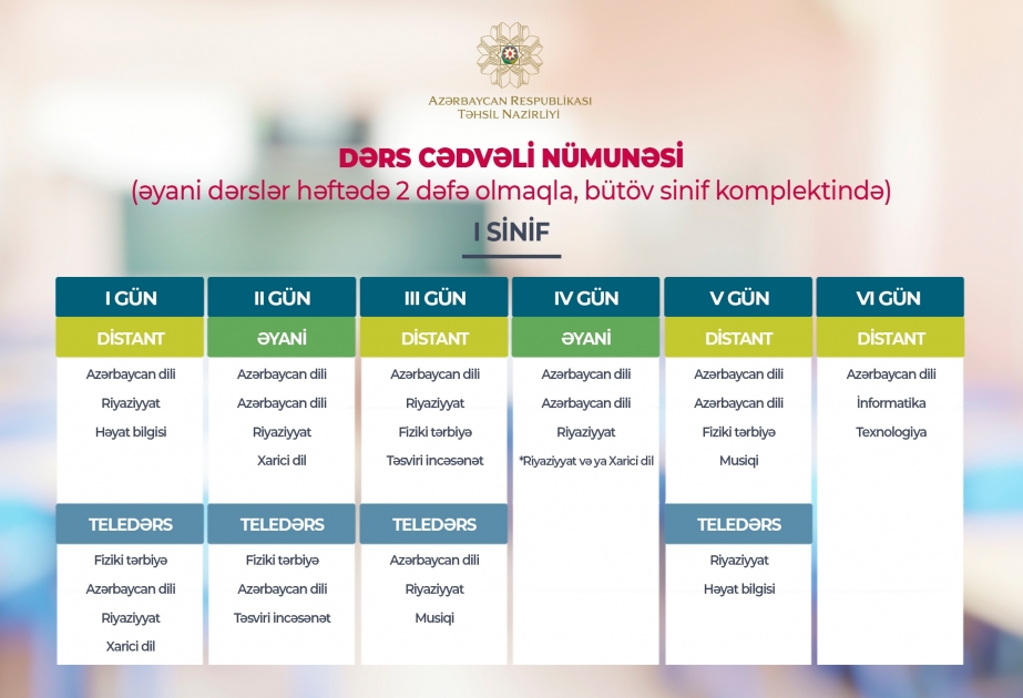 Yeni dərs ili üçün nümunəvi cədvəllər