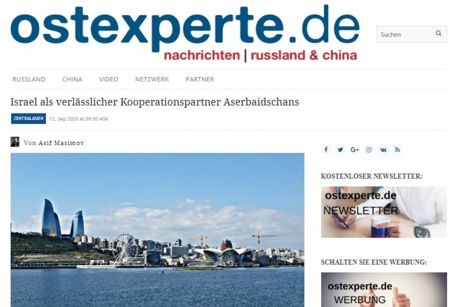 La edición alemána publicó artículo del experto azerbaiyano sobre la cooperación entre Azerbaiyán e Israel
