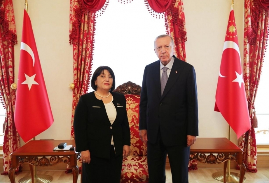 Türkischer Präsident Recep Tayyip Erdogan empfängt aserbaidschanische Parlamentssprecherin Sahiba Gafarova