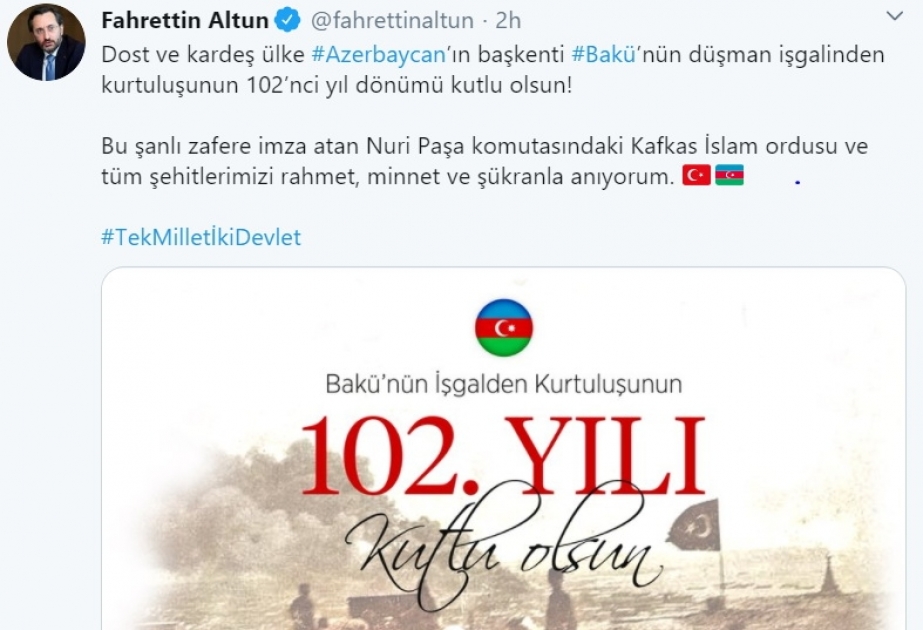 Fəxrəddin Altun: Şanlı zəfərə imza atan şəhidlərimizi dərin hörmət və ehtiramla anırıq