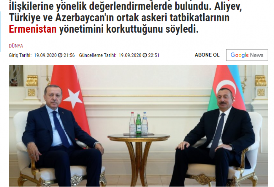 Prezident İlham Əliyevin yerli televiziyalara müsahibəsi Türkiyə mediası tərəfindən geniş işıqlandırılmaqdadır