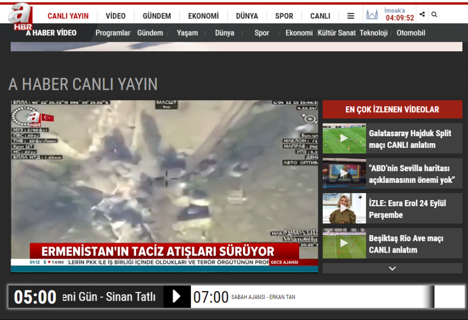 Türkiyənin “A HABER” telekanalı Ermənistanın ölkəmizə qarşı təxribatlarına dair reportaj yayımlayıb