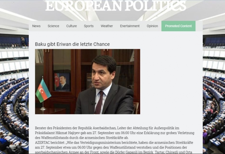 “EU Politics”: Bakı Yerevana son şans verir