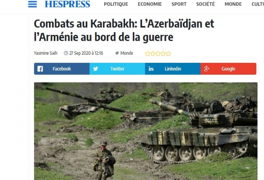 Mərakeş nəşri Qarabağda hərbi əməliyyatlar barədə yazıb