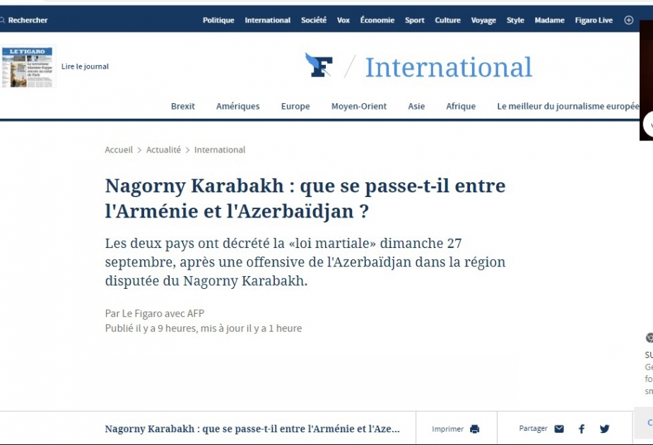 Fransa mətbuatı Ermənistanın son hərbi təxribatlarından yazır