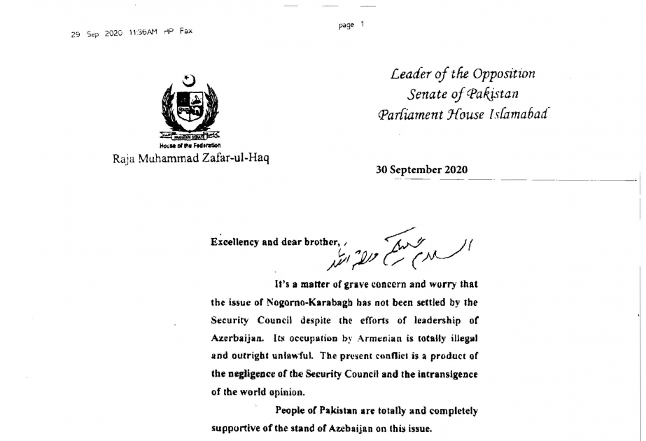 Pakistan Senatı Ermənistanın Azərbaycana qarşı təcavüzünü pisləyib