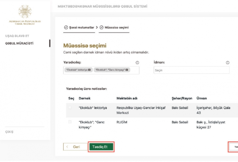 Məktəbdənkənar təhsil müəssisələri üçün elektron qeydiyyat sistemi istifadəyə verilib