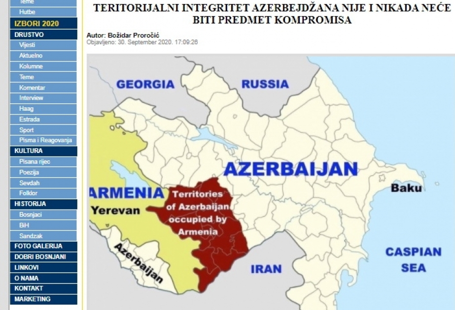 Monteneqronun xəbər portallarında Ermənistanın Azərbaycana qarşı hərbi təcavüzündən bəhs edən məqalələr dərc olunub