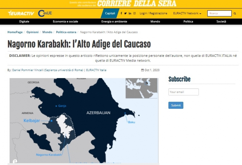 İtalyan tədqiqatçı: BMT qətnamələri Dağlıq Qarabağ münaqişəsinin həlli üçün əsas hüquqi və siyasi çərçivədir