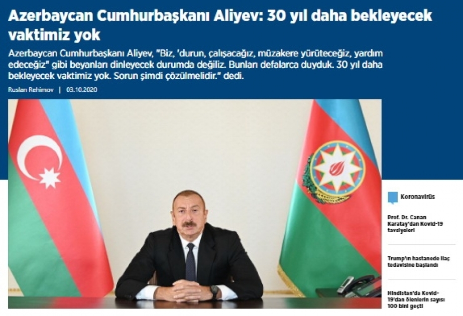 Türkiyə mediası Prezident İlham Əliyevin “Əl-Cəzirə” televiziya kanalına müsahibəsinə geniş yer ayırıb