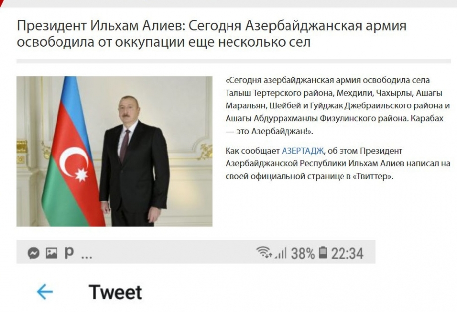 Qırğızıstan portalları Azərbaycan ərazilərinin işğaldan azad olunması ilə bağlı materiallar yayıb