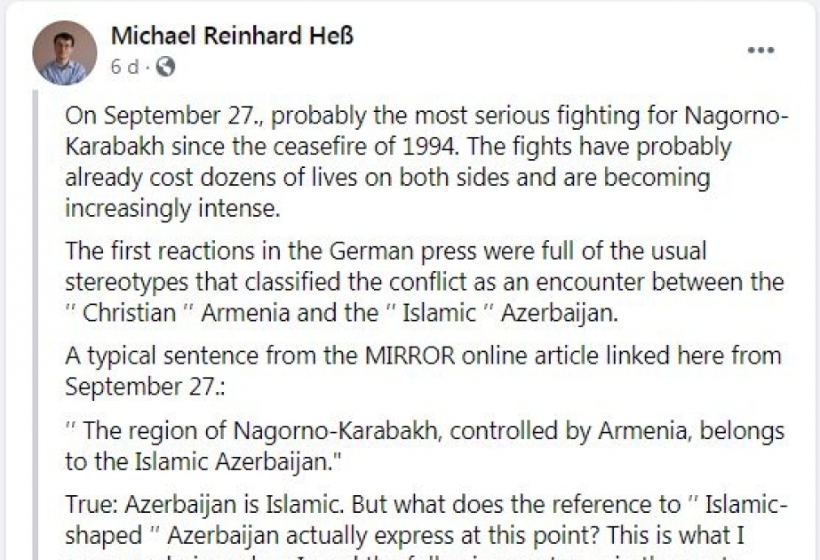 Alman tarixçi Azərbaycana dair Qərb ölkələrindəki stereotipləri tənqid etdi