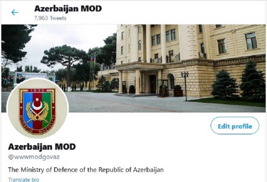 Ermənistan tərəfindən Azərbaycan Respublikası Müdafiə Nazirliyinin adına saxta “Twitter” hesabı açılıb