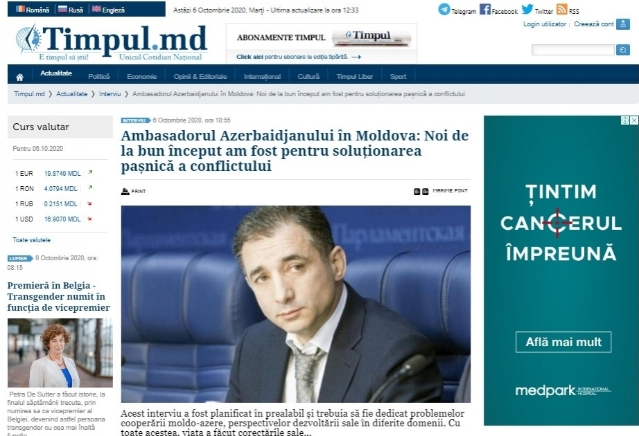 Azərbaycanın Moldovadakı səfiri: Ermənistan münaqişəyə üçüncü tərəfi cəlb etməyə çalışır