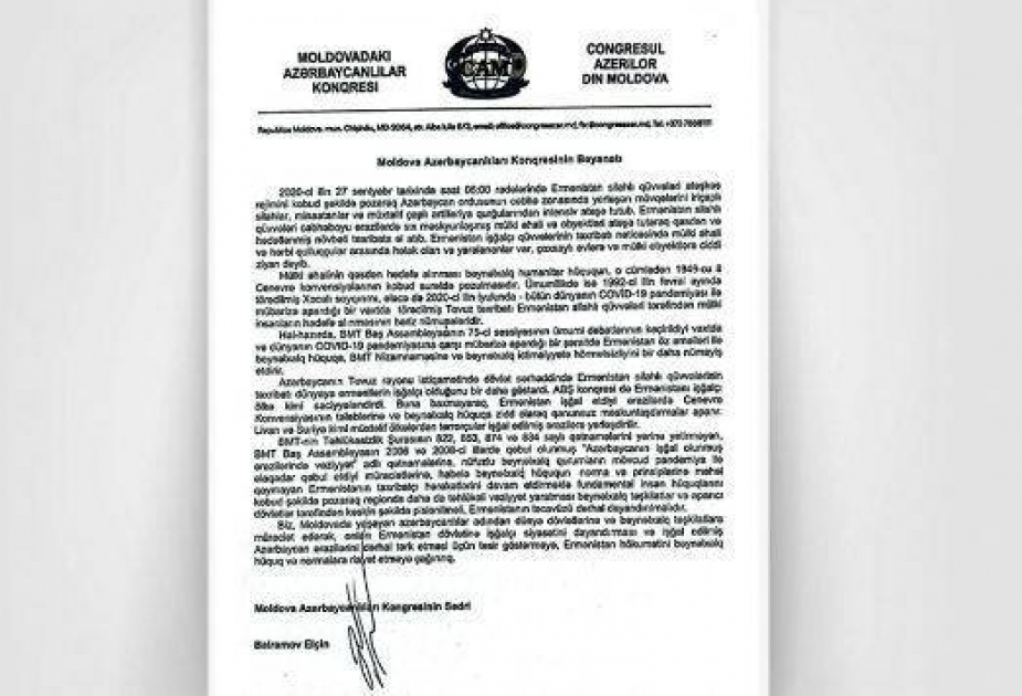 Moldova ictimaiyyəti Ermənistana təsir göstərməyə çağırılıb