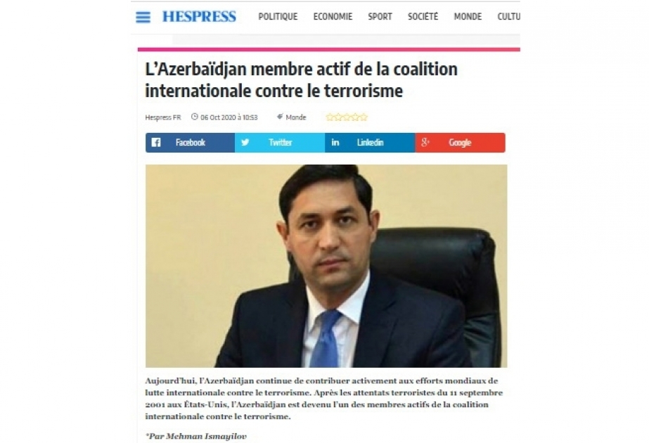 Hespress : L’Azerbaïdjan, membre actif de la coalition internationale contre le terrorisme