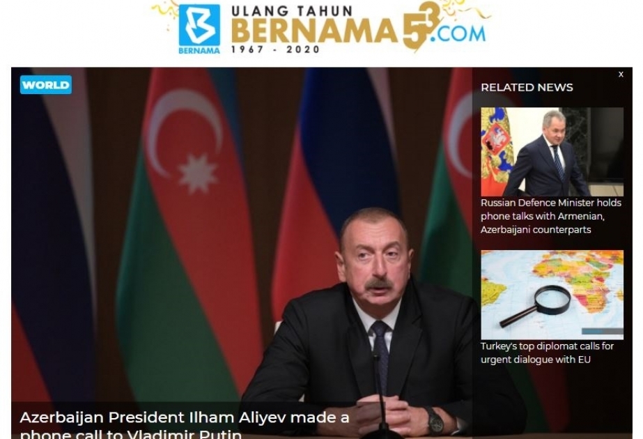 BERNAMA agentliyi Azərbaycan və Rusiya liderlərinin telefon danışığı ilə bağlı məlumat yayıb